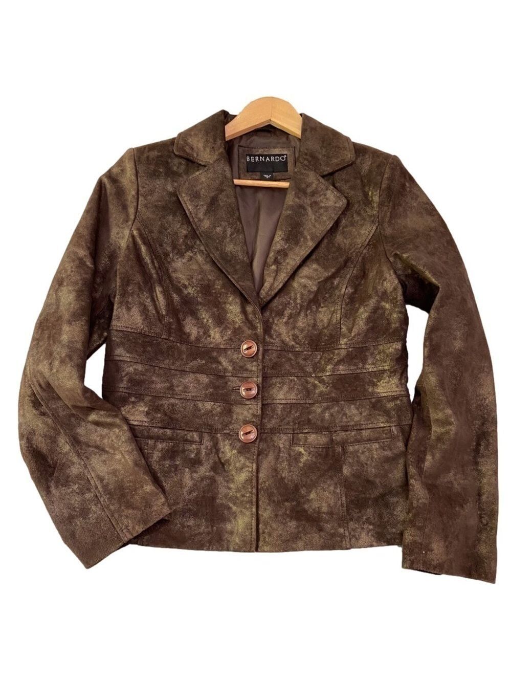 Brown leather blazer BERNARDO gold genuine leather jacket soft classy funky